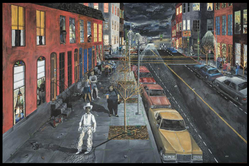 A True American Cowboy in a Modern Urban Scene